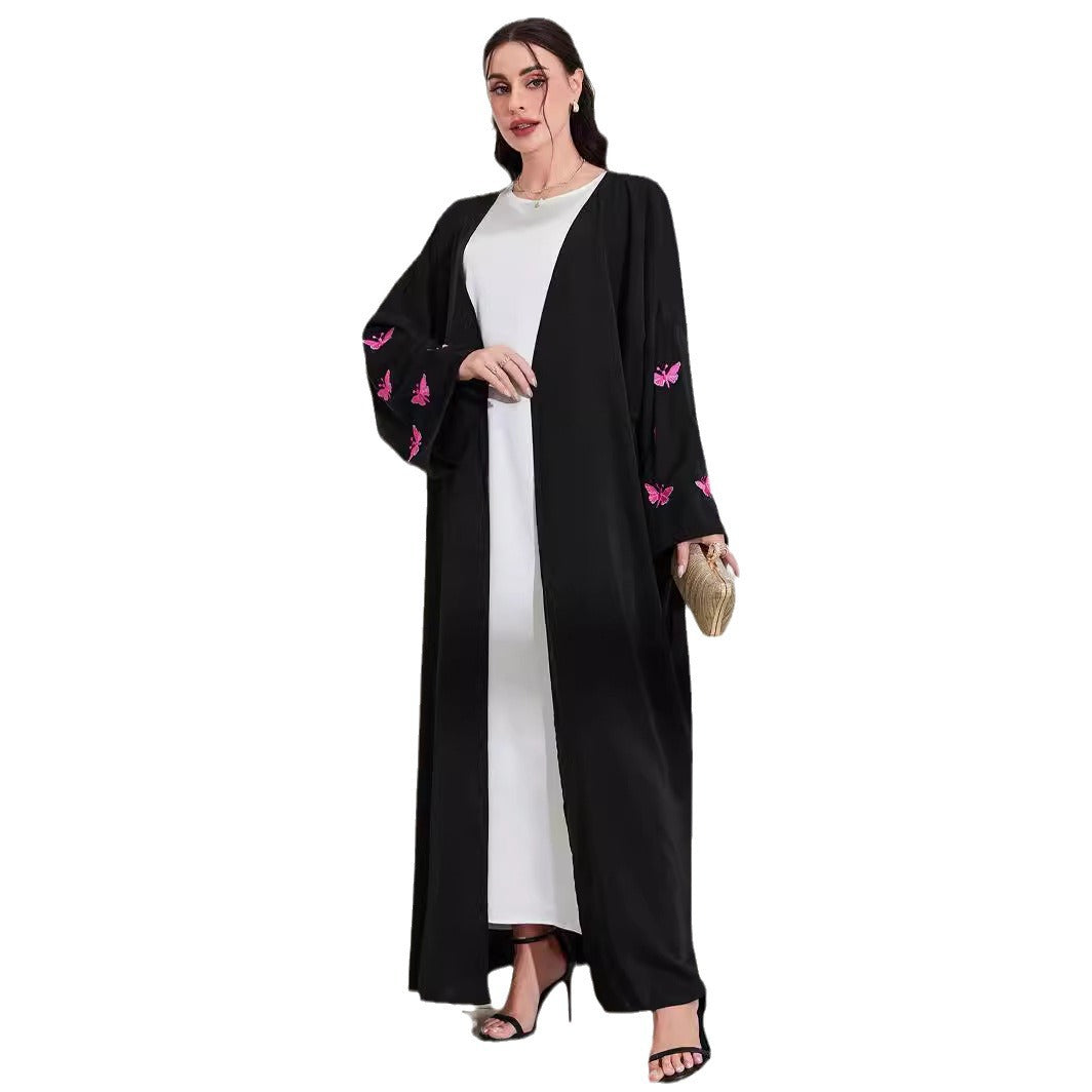 Middle Eastern Muslim Clothing Long Dress Fashion Elegant Cardigan Embroidered Butterfly Dress Robe - Mixbatch