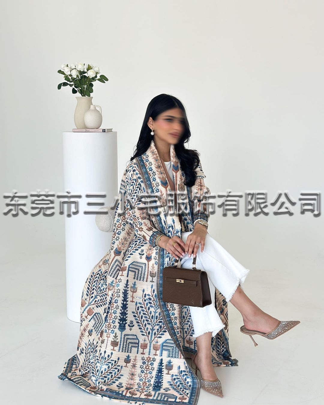 A Pleated robe print cardigan women's clothing