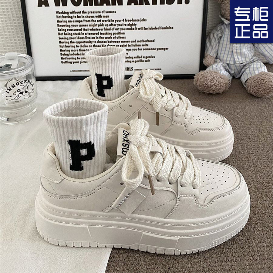 Little White Shoes Women's New Spring Versatile Thick Sole Simple Casual Shoes, Unique Original Design, Board Shoes for Women 0.6kg - Mixbatch