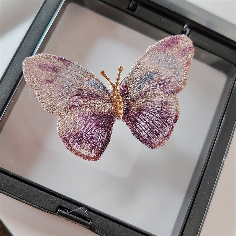 A retro light luxury pure hand embroidered butterfly brooch gradual change craft corsage, fashion niche insect badge accessories - Mixbatch