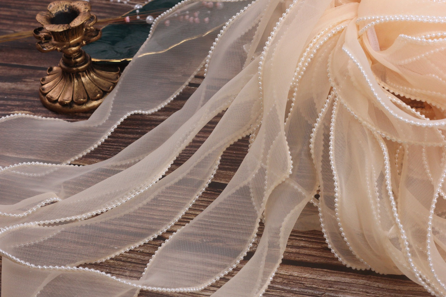 A Spot 5.5cm Pearl Meteor Fishtail Yarn Copy Edge Wave Yarn Cake Bouquet Packaging Material Bow Ribbon - Mixbatch