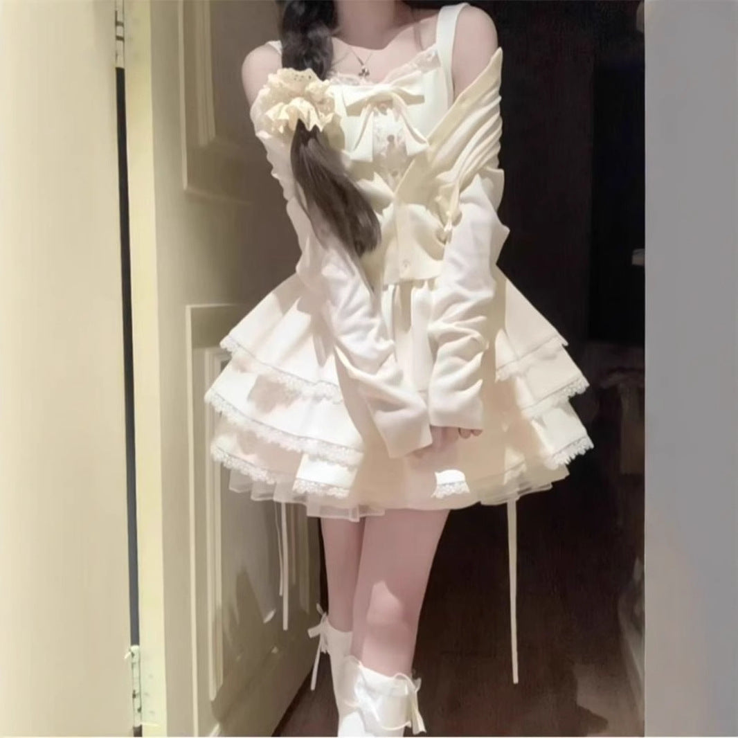 A Cake Dress and Cardigan Two-Piece Set