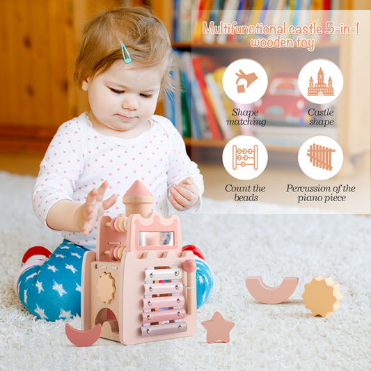A Early Education Educational Wooden Toys Stacked Rocket Boy Girl House Castle Building Toys