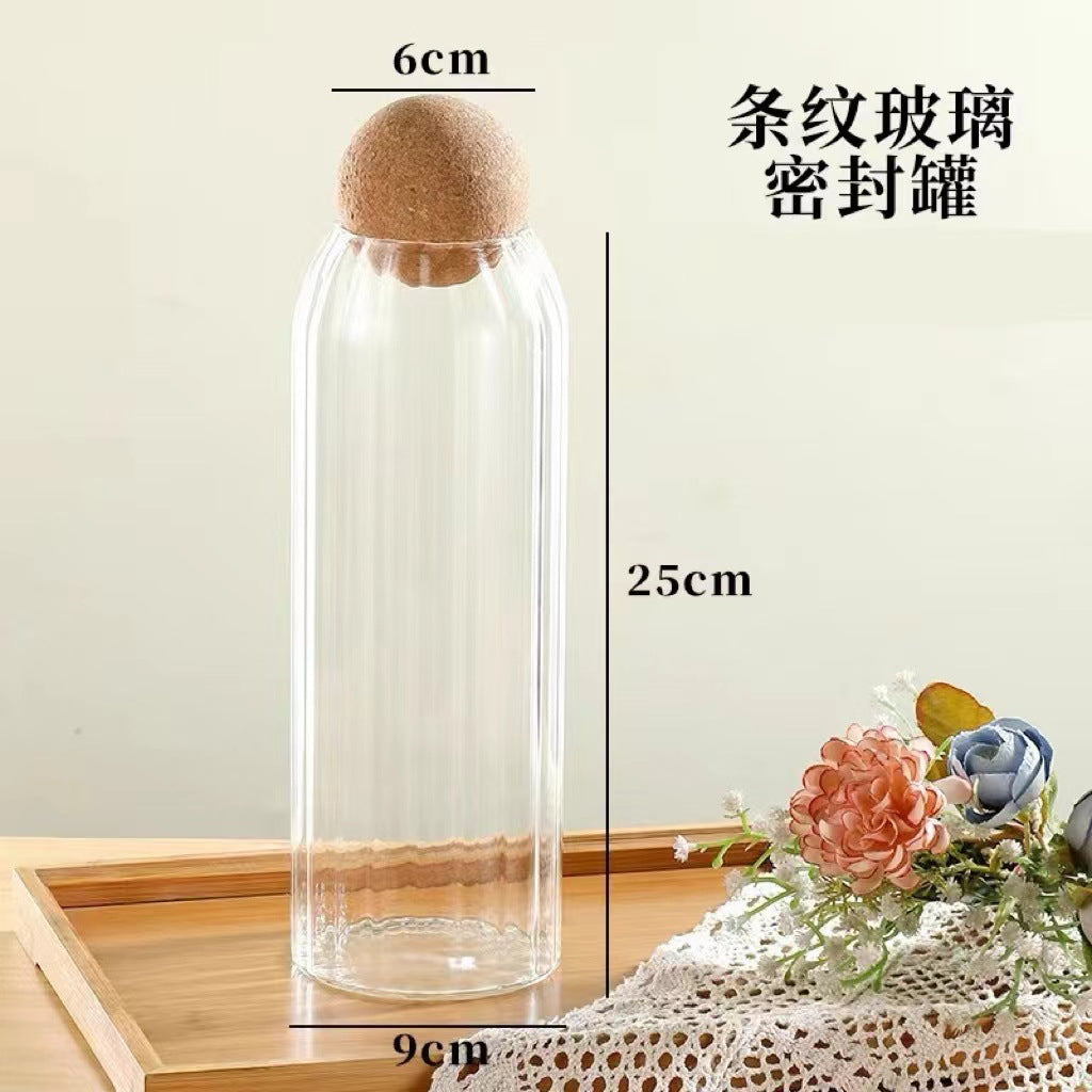 A round cork heat-resistant glass jar tea seal jar flower fruit tea coffee bean display bottle household jar storage