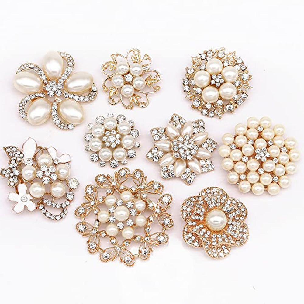 A Cross-border hot-selling Korean version of pearl brooch, high-end diamond-encrusted flower pin, anti-light brooch clothing accessories - Mixbatch