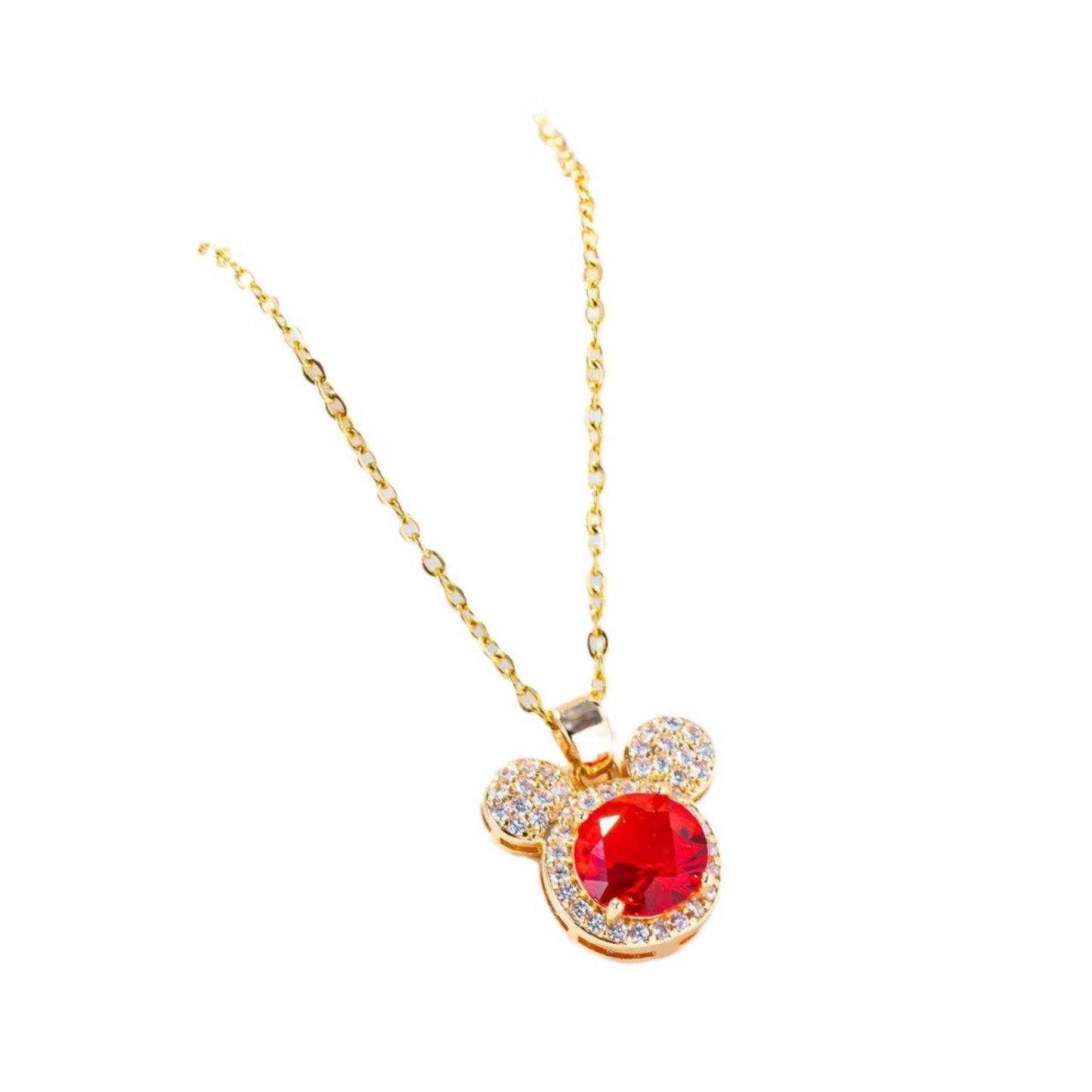 A titanium steel necklace female full diamond cute Mickey head crystal ins collarbone chain Internet celebrity live broadcast light luxury exquisite necklace new - Mixbatch