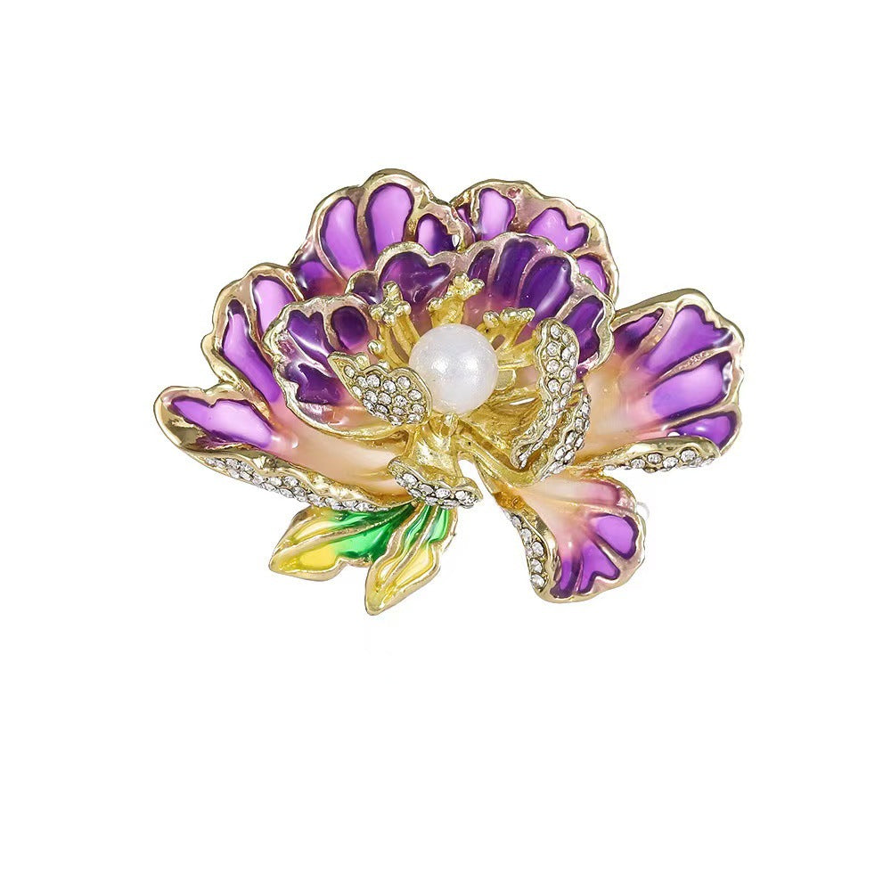 A Pink Peony Brooch High-end Female Exquisite Simple New Chinese Corsage Decorative Temperament Flower Alloy Corsage - Mixbatch