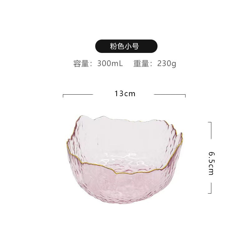 A Creative Japanese Lotus Mist Powder Glass Fruit Salad Bowl Set High Value Dessert Bowl Light Luxury Simple Household Fruit Plate