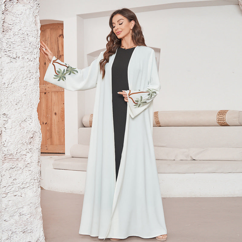 New Middle Eastern Muslim Fashion Elegant Long Sleeve Cardigan Embroidered Dress Robe - Mixbatch