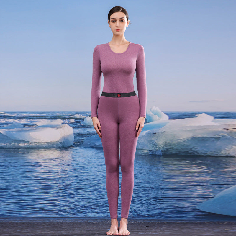 A autumn and winter silk wool thermal underwear female couple German velvet heating thickened primer long johns set wholesale - Mixbatch