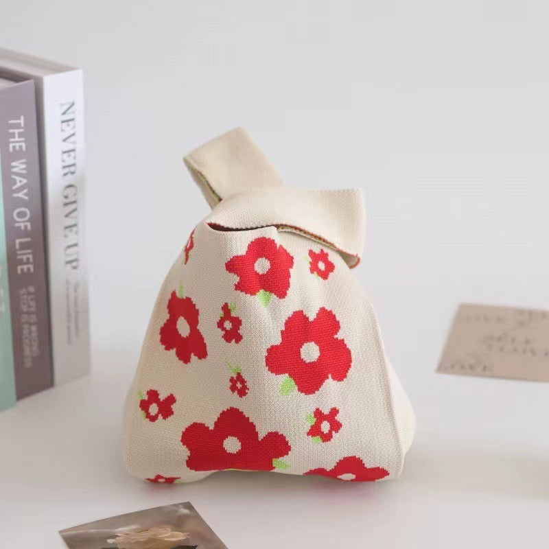 A Internet celebrity handbag women's knitted wool bucket bag Japanese and Korean version versatile hand carry casual tote bag box lunch bag y