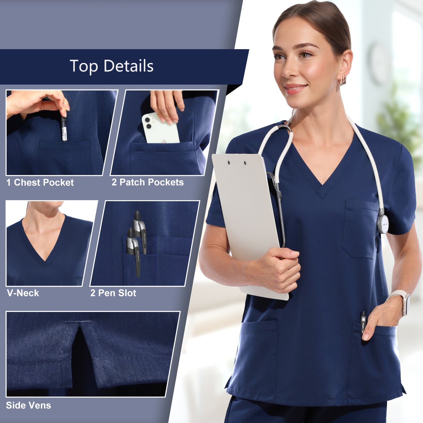 A female European and American V-neck short-sleeved hospital surgical clothes, nurse clothes, oral department nursing home pharmacy set, hand washing clothes