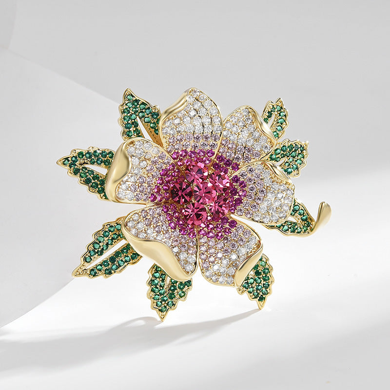 aA national style rich flower brooch high sense exquisite atmosphere diamond set super flash zircon plant flower corsage accessories - Mixbatch