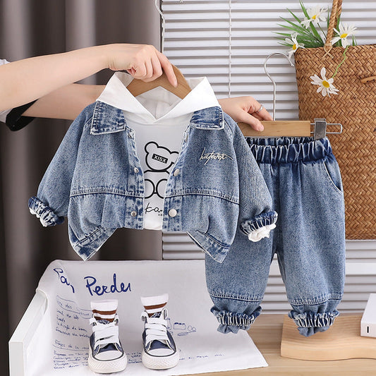 A children's denim three-piece set