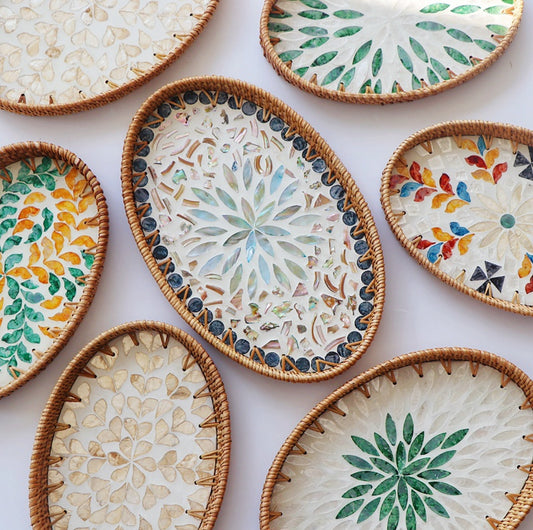 Hand-woven rattan-colored shell fruit plate decoration