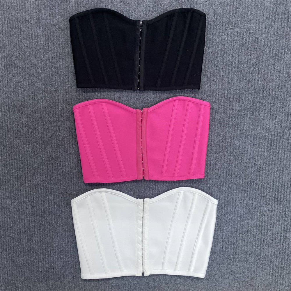 A European and American cross-border new women's clothing, sexy tube top, exposed navel, fish bone, shoulder girdle, slim bandage, small top