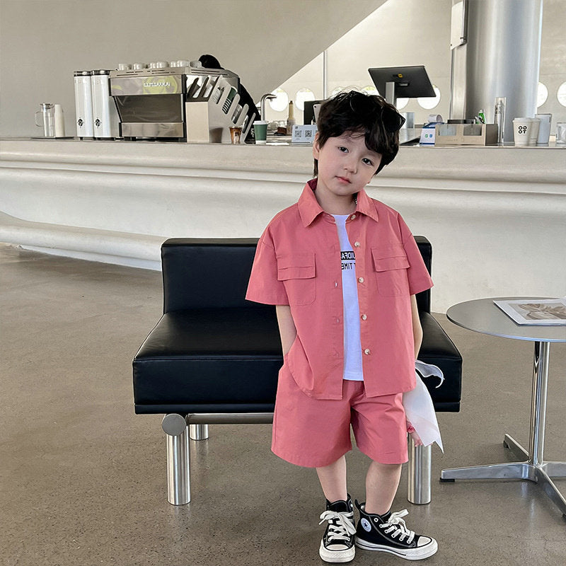 A Boys' suit Double pocket shirt and shorts Two-piece suit 3-8 years old - Mixbatch