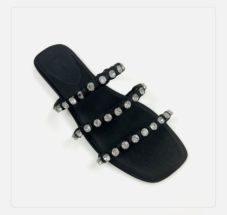 A rhinestone sandals women's summer word with flat beach slippers