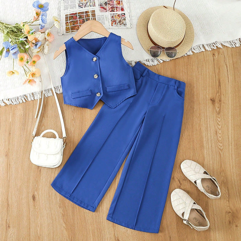 A cross-border new children's clothing girls high waist French fashion suit medium and small children's foreign style versatile suit Kids suit