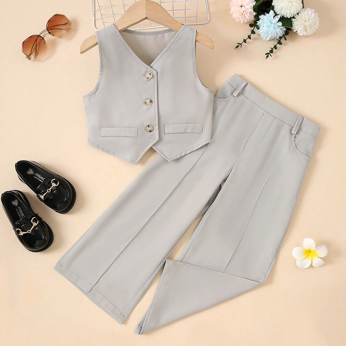 A cross-border new children's clothing girls high waist French fashion suit medium and small children's foreign style versatile suit Kids suit