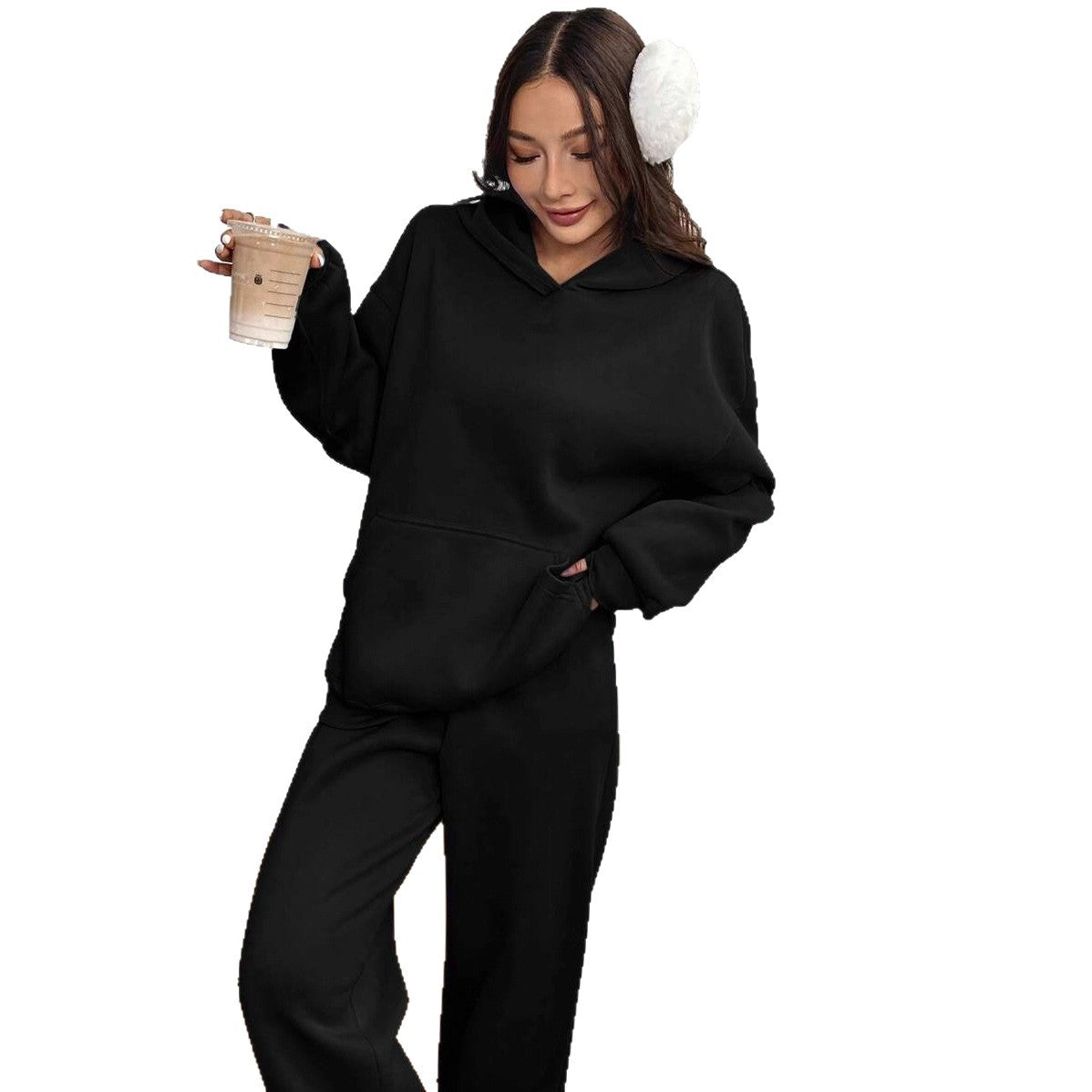 A lady's long-sleeved trousers fleece warm suit