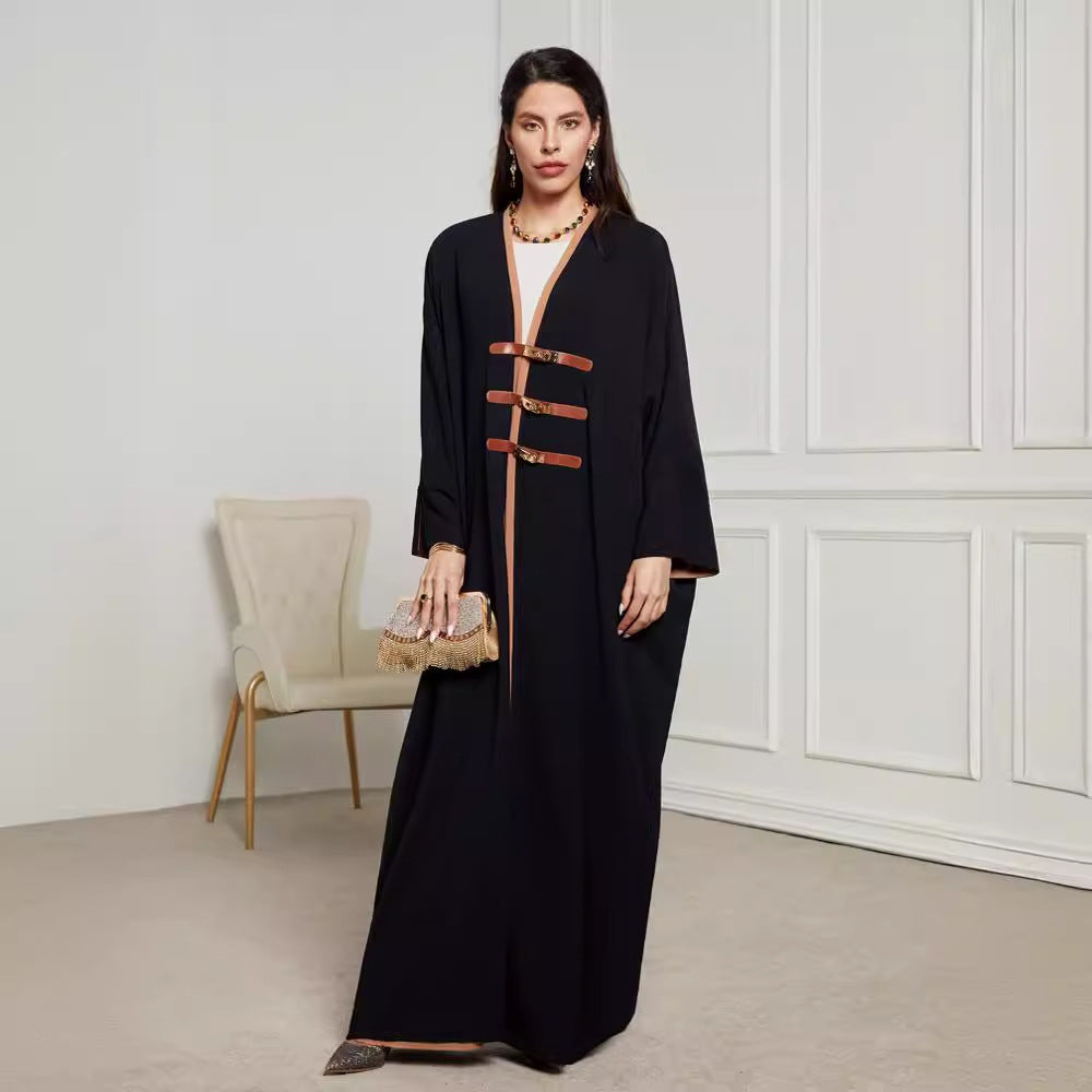 New Middle Eastern Muslim Dress Fashion Elegant Cardigan Button Dress Robe - Mixbatch