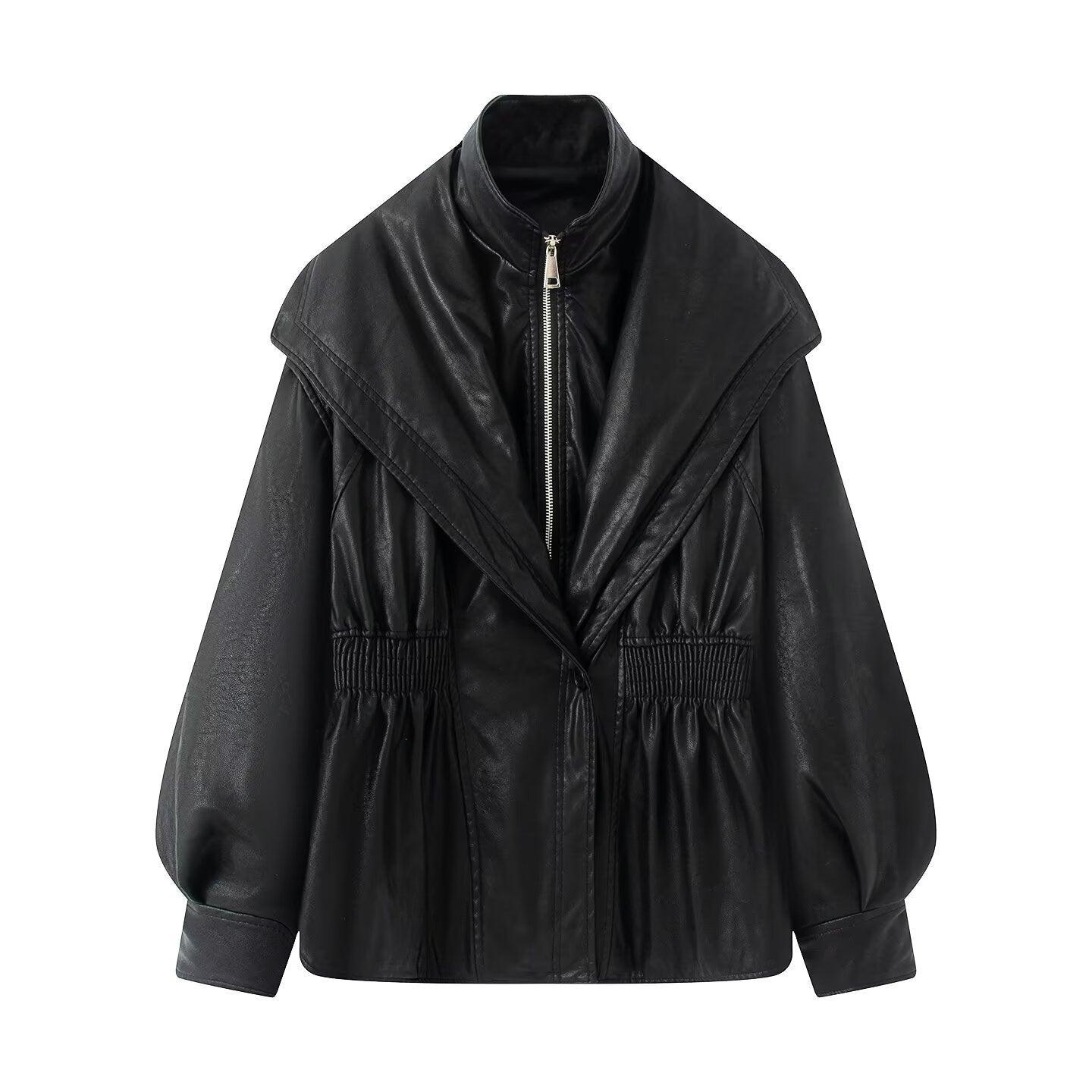 A double-collared jacket, leather jacket