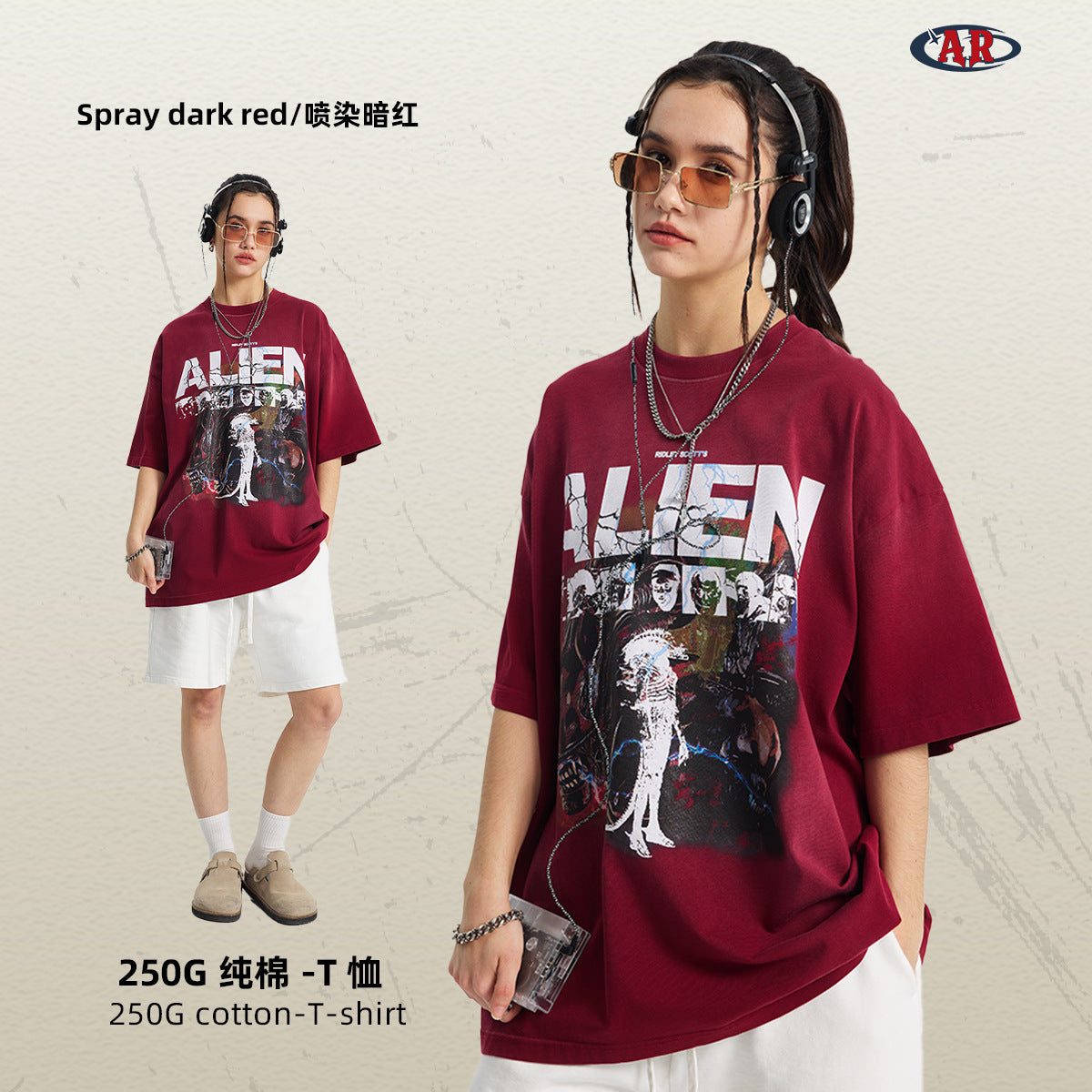 A printed short-sleeved couple T-shirt