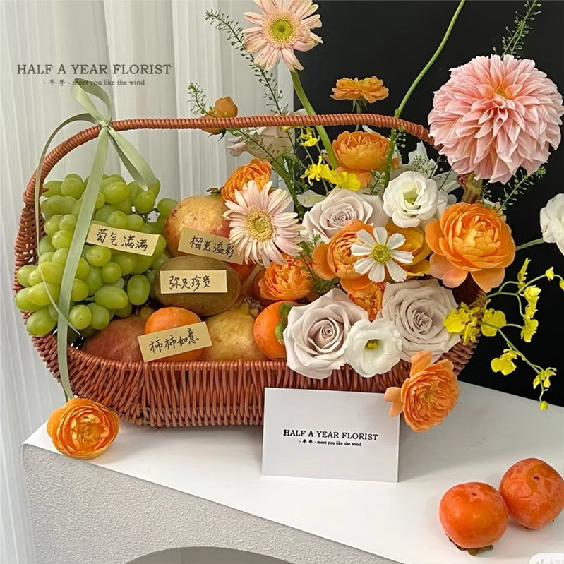 A imitation rattan new oval fruit basket picking basket rattan large portable flower basket gift