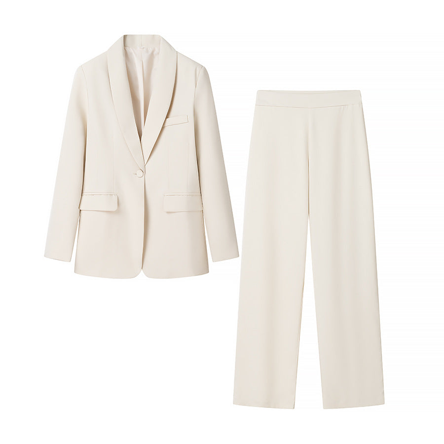 A new women's dress collar blazer + high waist loose trousers suit
