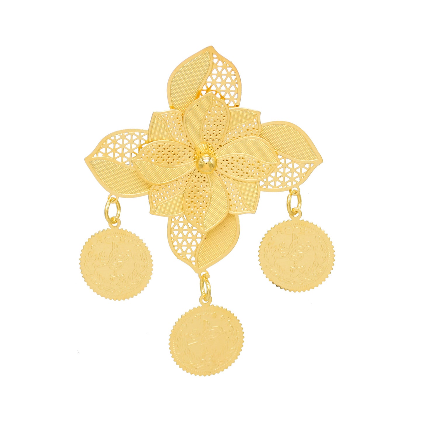 A new gold three-dimensional flower brooch light luxury high-end sense coin pendant brooch pin sweater suit accessories women - Mixbatch