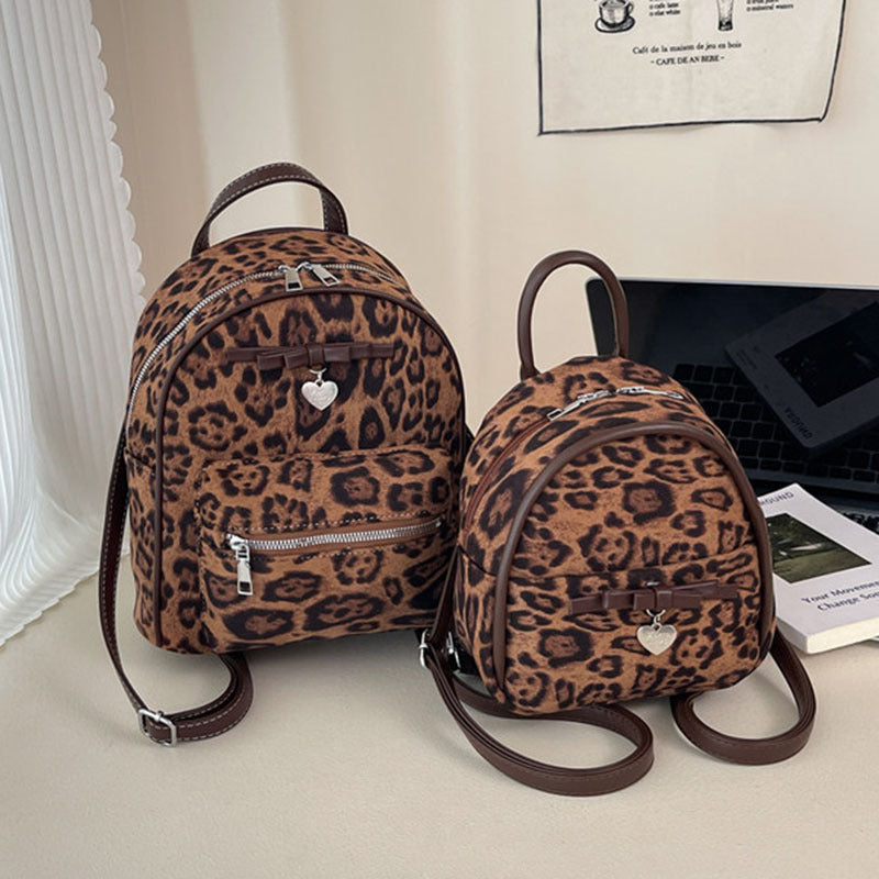 A flannel leopard print backpack