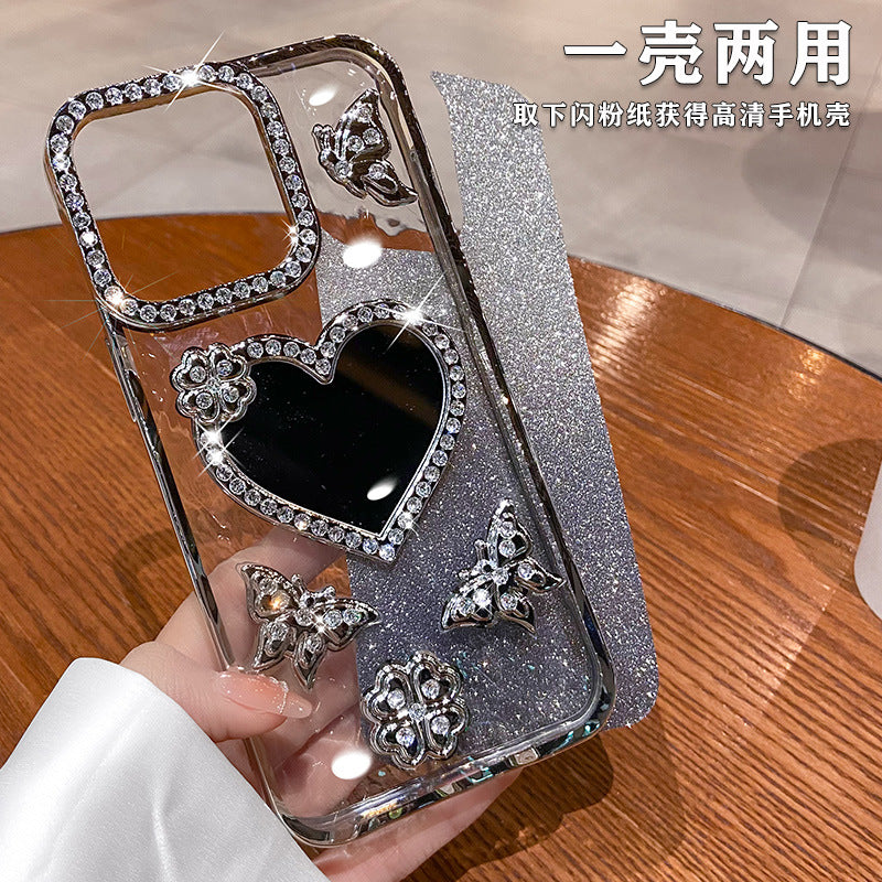 A mirror rhinestone phone case