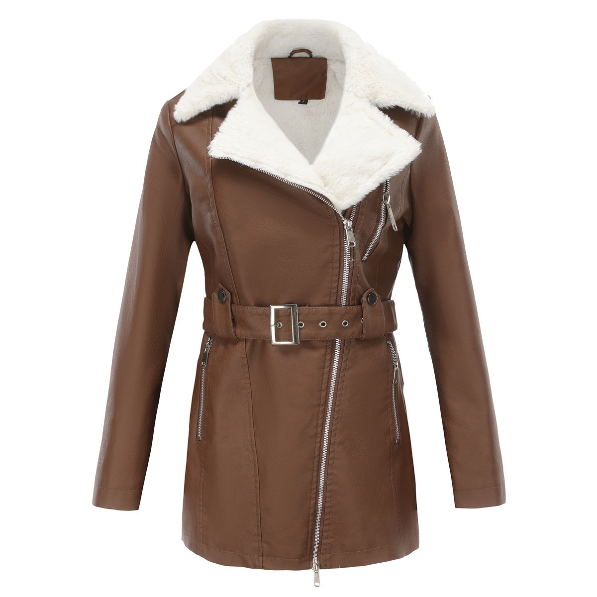 A women's fleece leather jacket