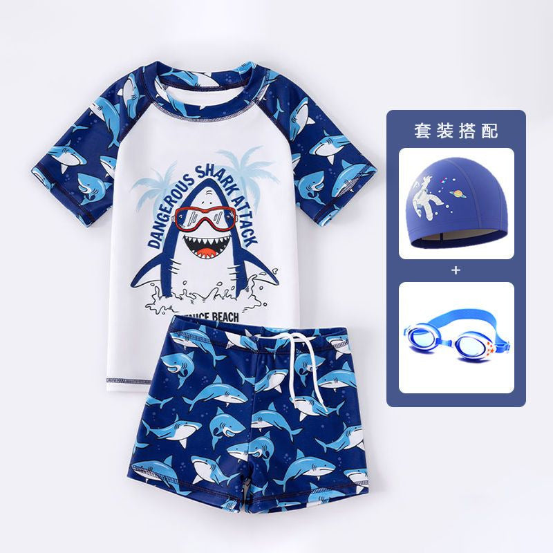 A children's split short-sleeved swimsuit boys summer cute shark - Mixbatch