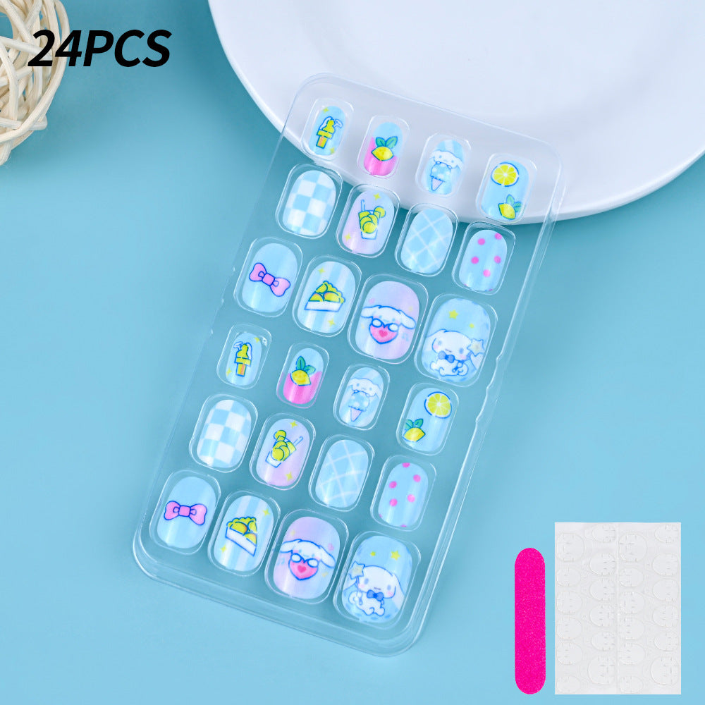 A Cross-border 24 pieces of children wearing nail cartoon animated nail patch removable girl cute manicure fingernail piece - Mixbatch