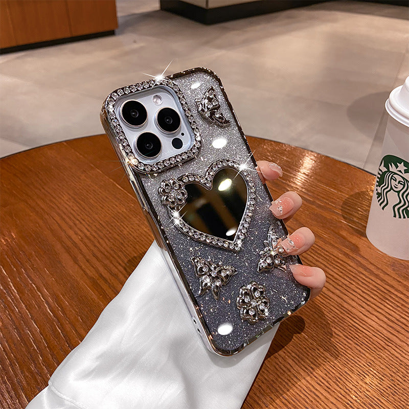 A mirror rhinestone phone case