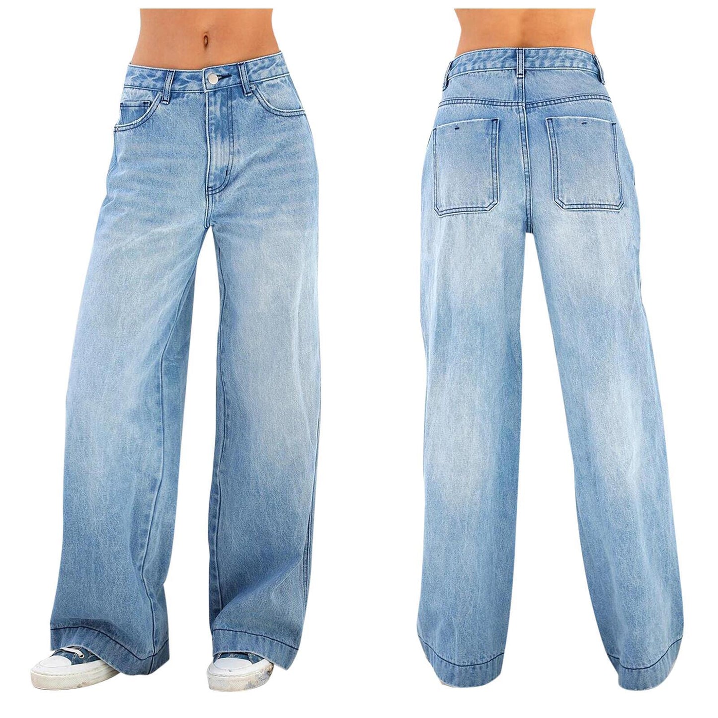 A European and American cross-border foreign trade casual loose wide-leg jeans women