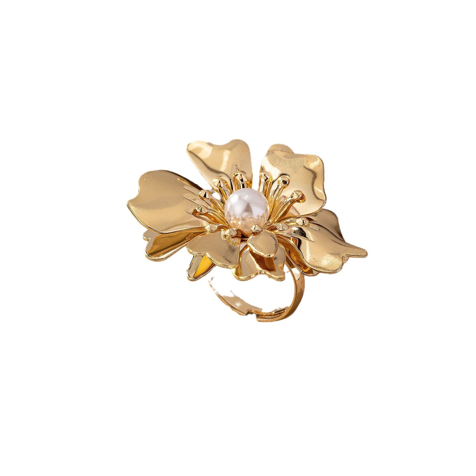 A European and American retro thickened exaggerated oversized flower pearl jewelry ring - Mixbatch