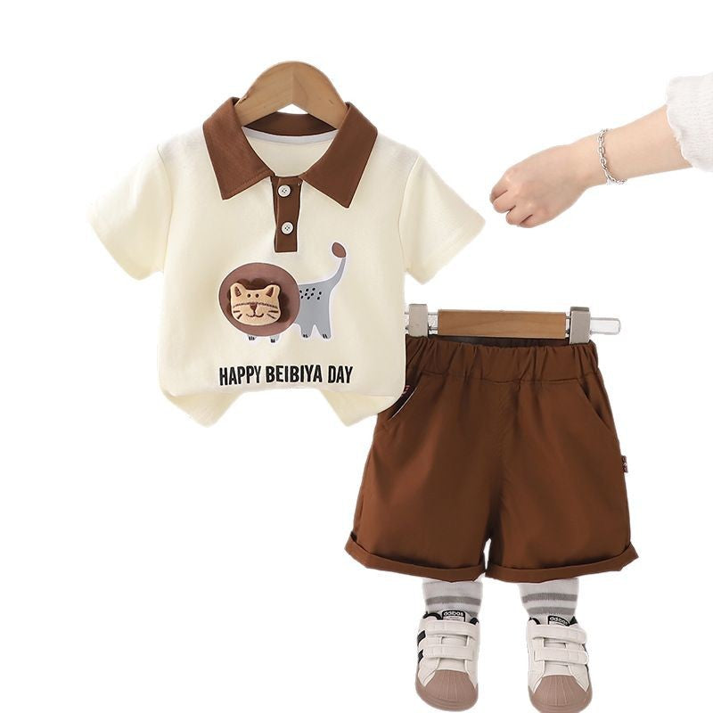 A foreign style baby new children's summer cartoon POLO shirt short-sleeved two-piece set