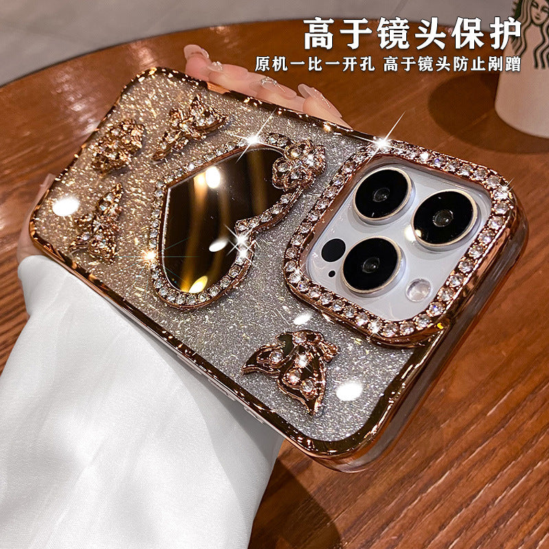A mirror rhinestone phone case