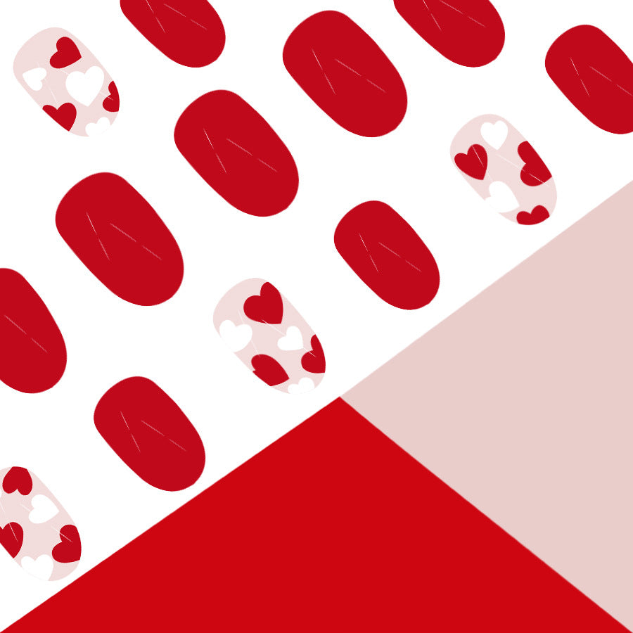 A short glossy oval European and American cross-border foreign trade new Valentine's Day burgundy simple love wearing armor 24 pieces - Mixbatch