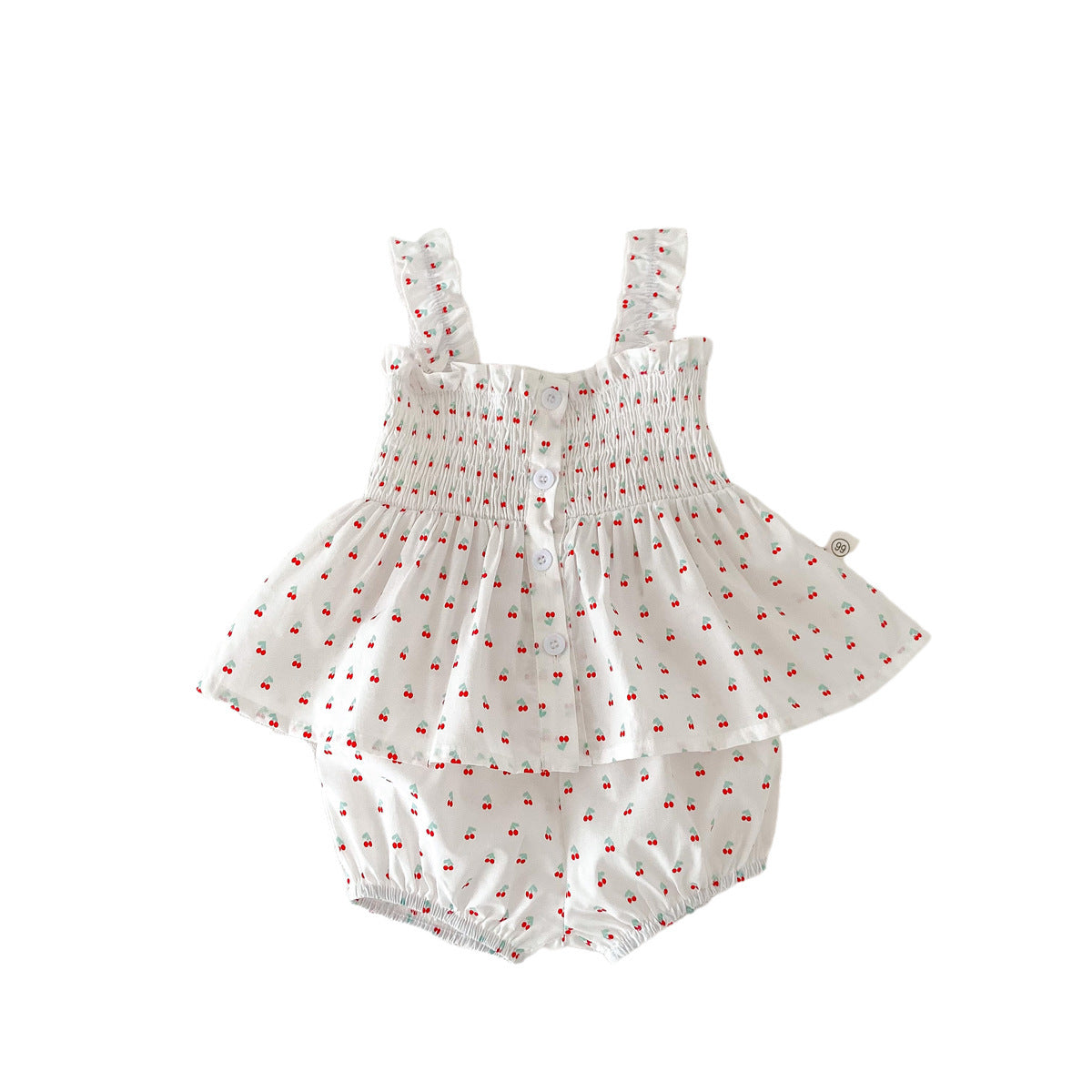 A girl's summer thin cherry heart printed suspender set baby girl doll shirt for outdoor wear - Mixbatch