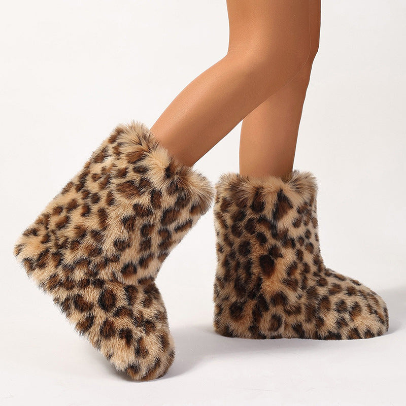 A imitation fox fur snow boots women's medium boots