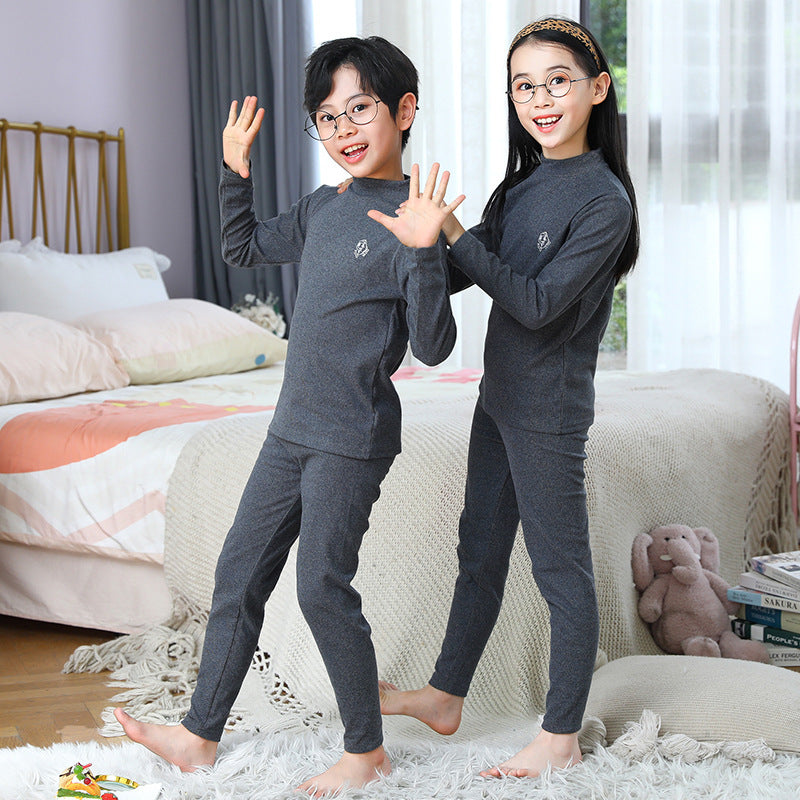 A Children's medium-neck thermal underwear Small medium-sized and older children's long johns Double-sided polished children's home primer set - Mixbatch