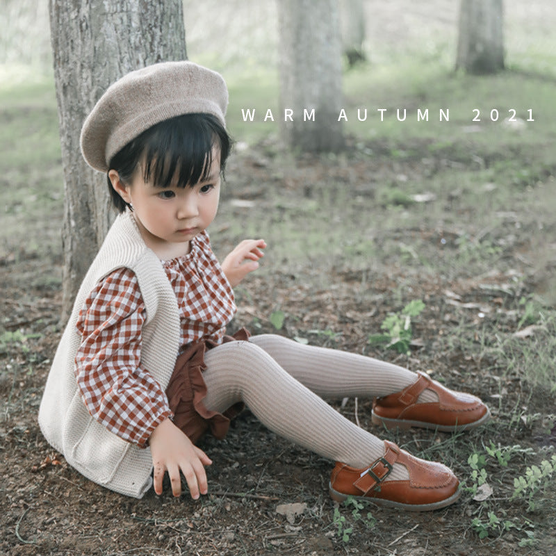 A 2024 new girls leggings combed cotton baby spring and autumn Korean version princess solid color double needle children's pantyhose - Mixbatch