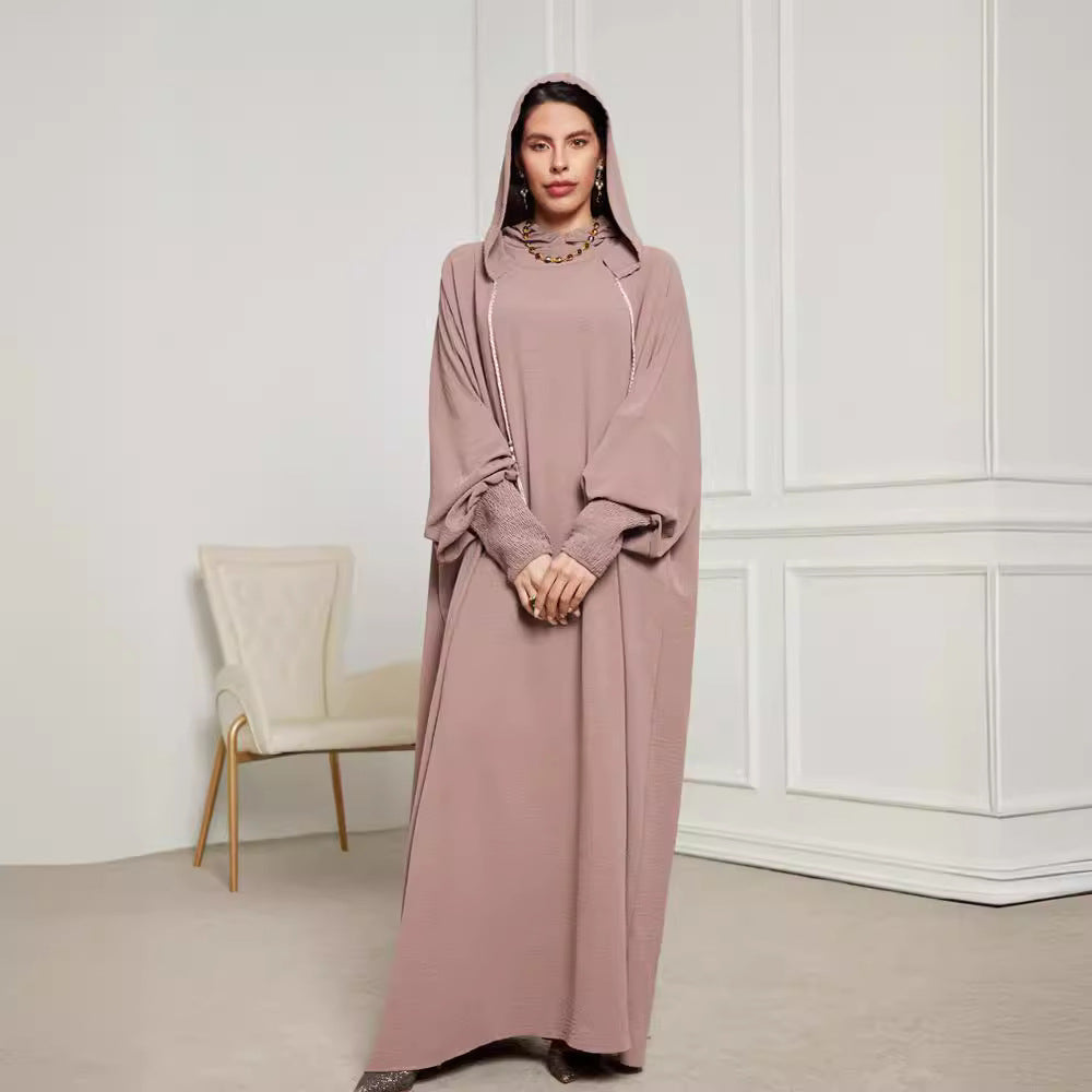 Cross-border new Muslim Middle East Arabian hooded hijab long dress rope fashion elegant dress robe - Mixbatch