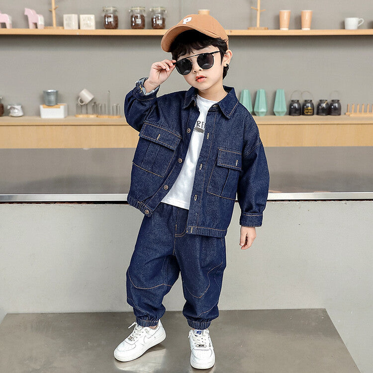 A Spring and Autumn Clothing New Children's Trendy Cool Solid Color Denim Clothing Medium Children's Foreign Trade Children's Clothing