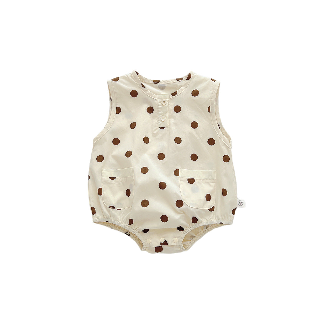 A Korean version of children's clothing, summer thin baby sleeveless bag, buttocks, ins newborn baby polka dot teddy bear all in one climbing suit - Mixbatch
