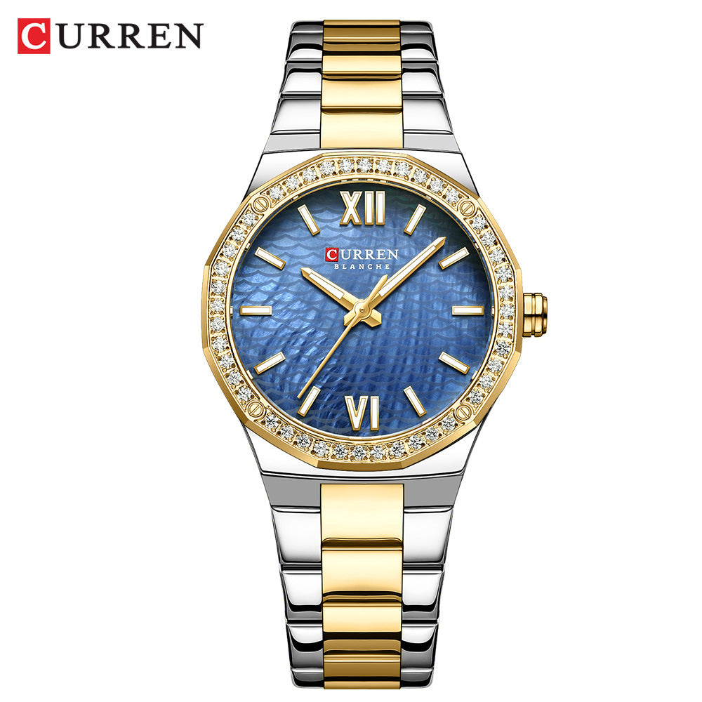 A 9103 Ladies Korean Small Fashion Diamond-encrusted Polygon Waterproof Quartz Steel Strap Watch